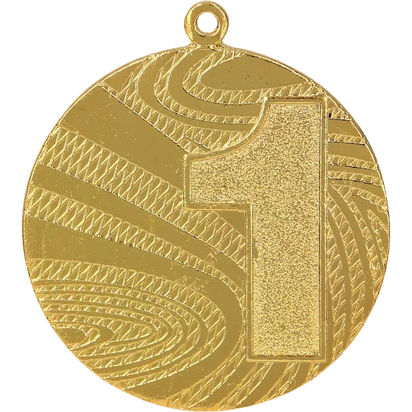 Medal stalowy złoty pierwsze miejsce z grawerowaniem na laminacie